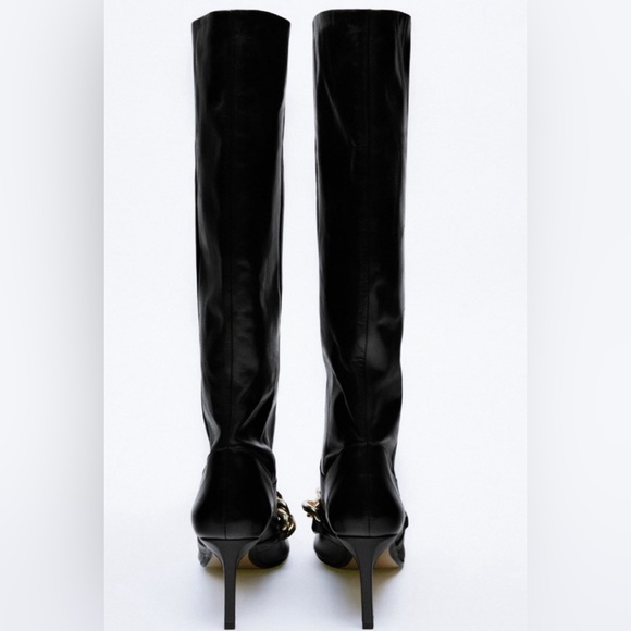 NWT Bloggers Favorite Rare Zara High Heeled Chunky Chain Detail Leather Boots - Picture 8 of 17